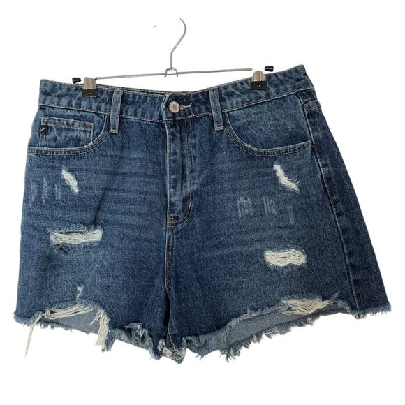 Kancan Glora High Rise Distressed‎ Denim Shorts Cut-Off Dark Wash 9 / 28 Summer - Picture 4 of 11